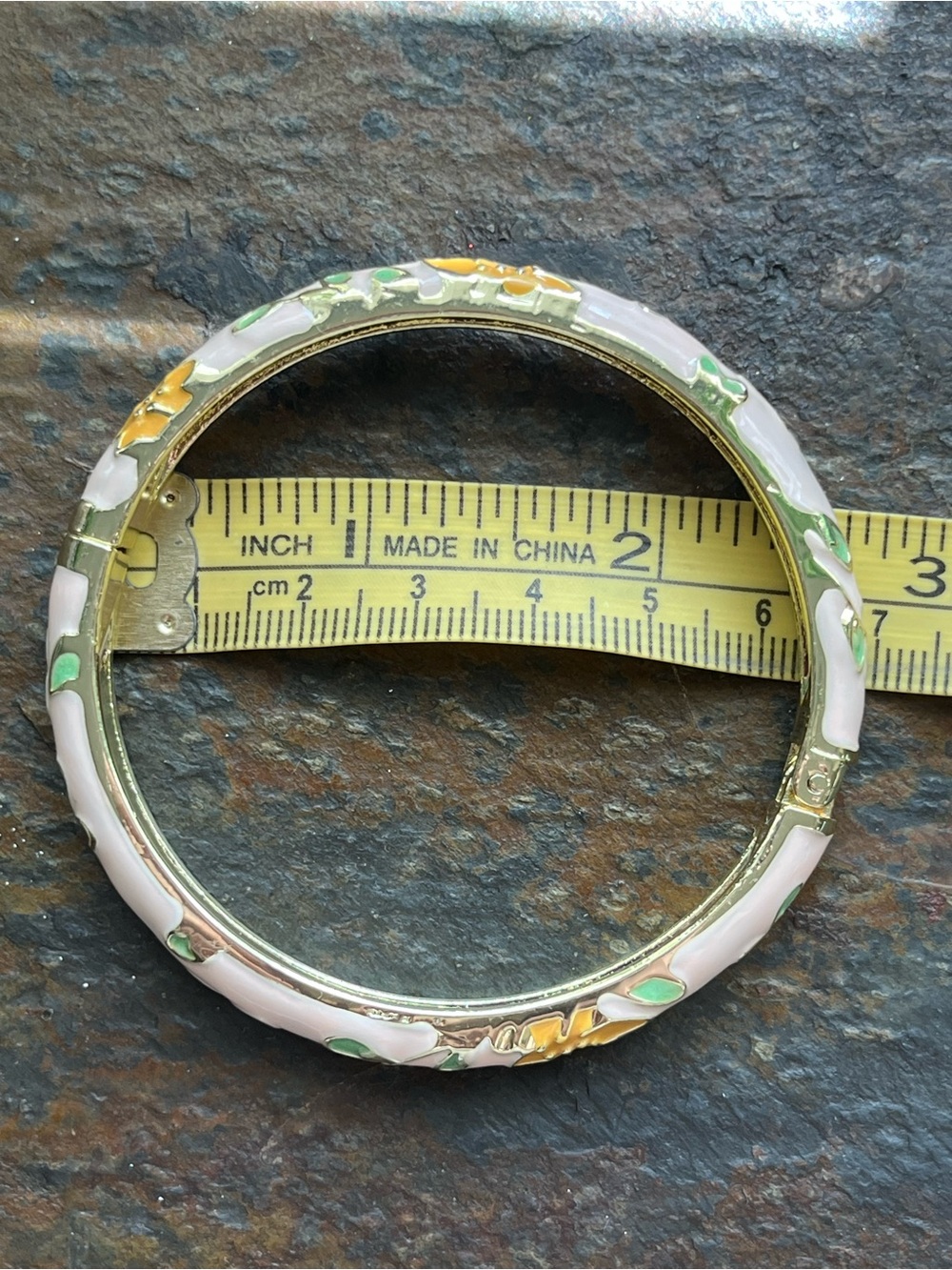 Gold-Tone Pink Enamel Floral Bangle Bracelet